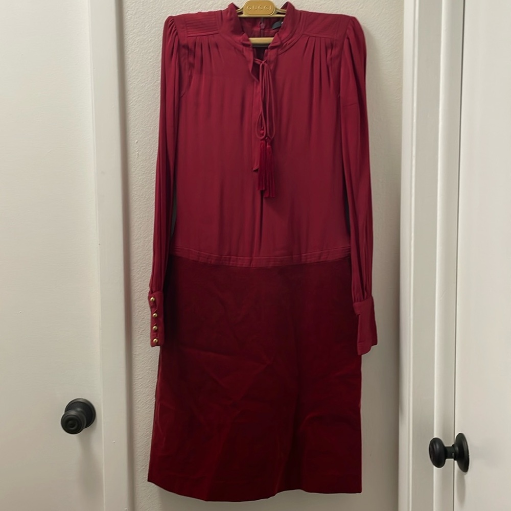 Authentic Gucci formal silk and velvet red/maroon dress